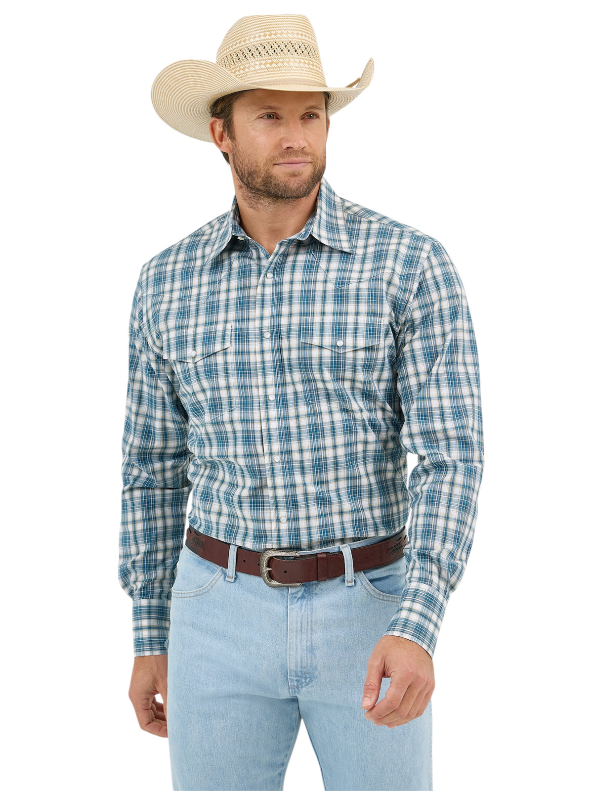 Men's Wrangler Blue Plaid Western Shirt