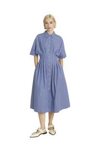 Ladies Navy Pinstripe Midi Dress
