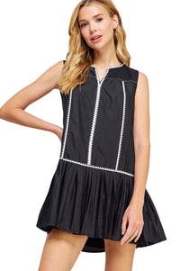 Ladies Black Contrast Embroidered Dress
