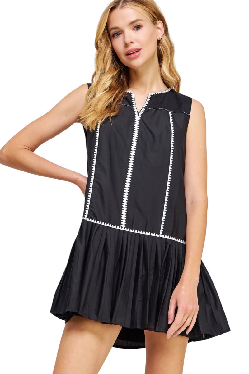 Ladies Black Contrast Embroidered Dress