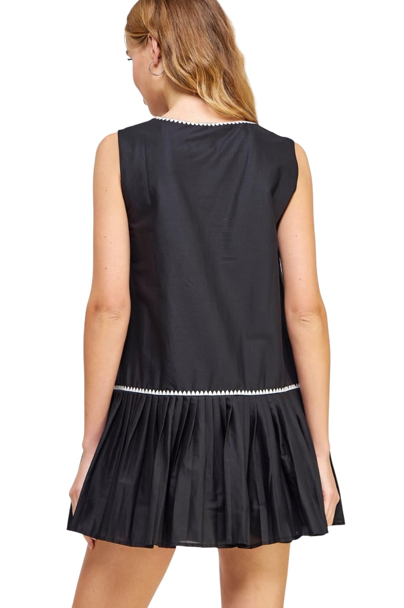 Ladies Black Contrast Embroidered Dress