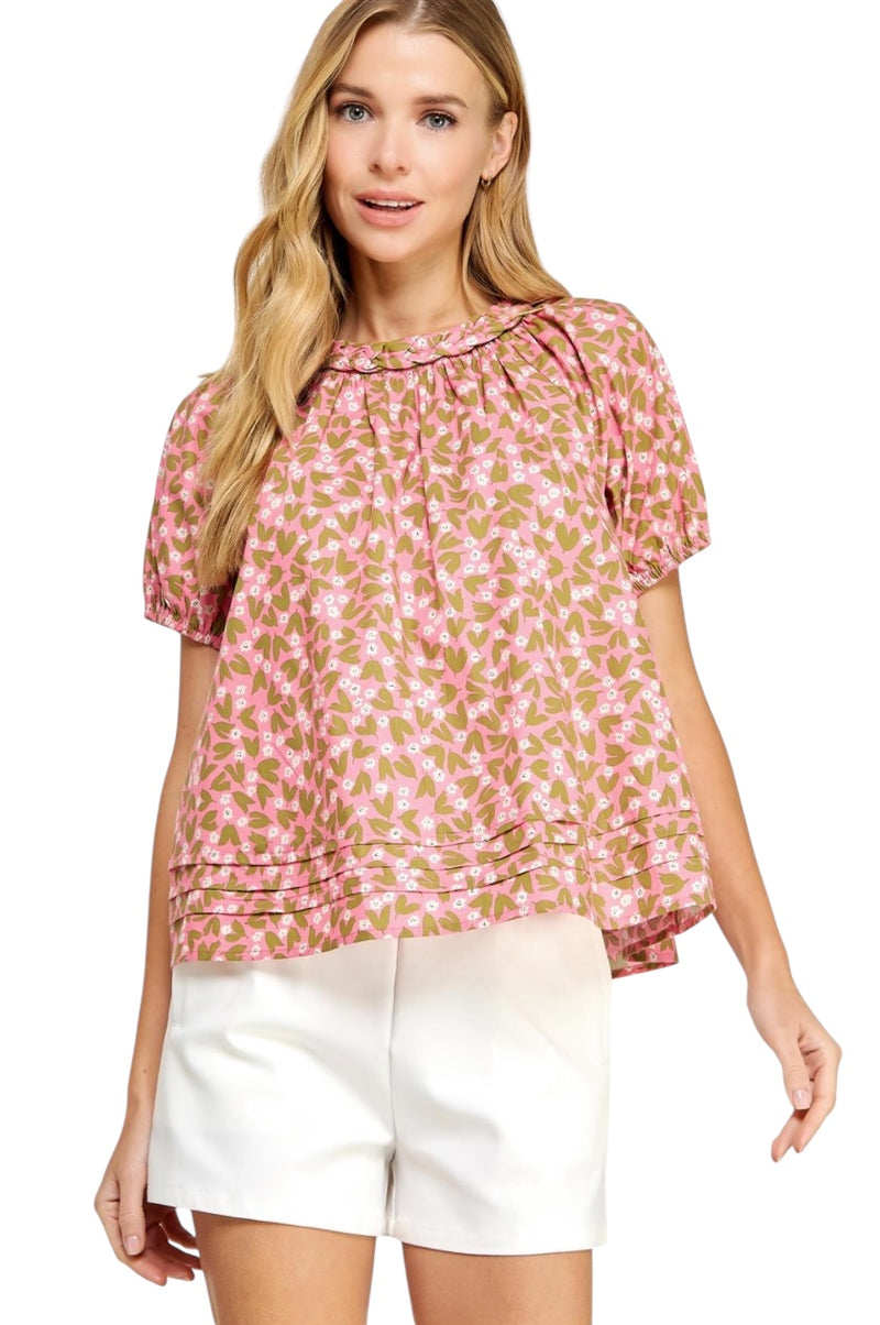 Ladies Green/Pink Braid Trim Blouse