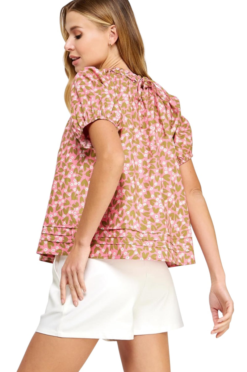 Ladies Green/Pink Braid Trim Blouse