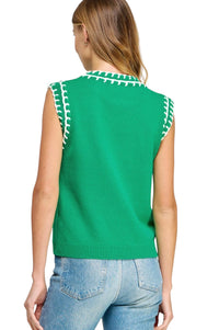 Ladies Kelly Green Embroidered Sweater