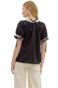 Ladies Black Appliqué Neckline Blouse