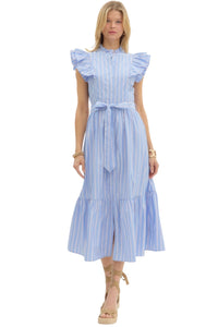 Ladies Blue and Blue Ruffle Midi Dress