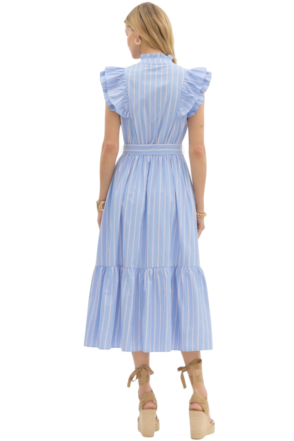 Ladies Blue and Blue Ruffle Midi Dress