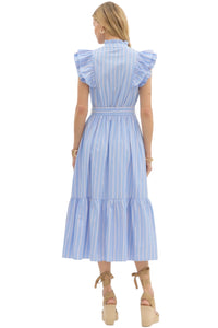 Ladies Blue and Blue Ruffle Midi Dress