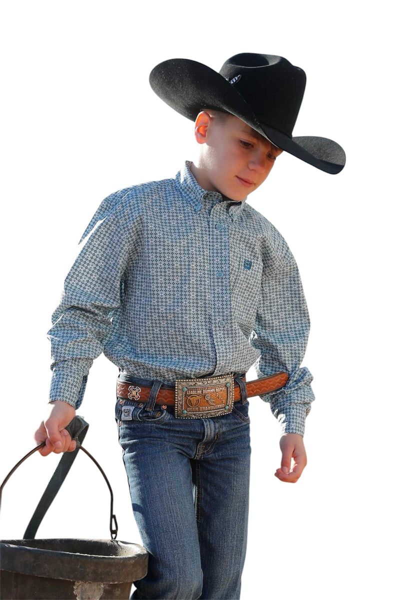 Boy’s Cinch Light Blue Pattern Western Shirt