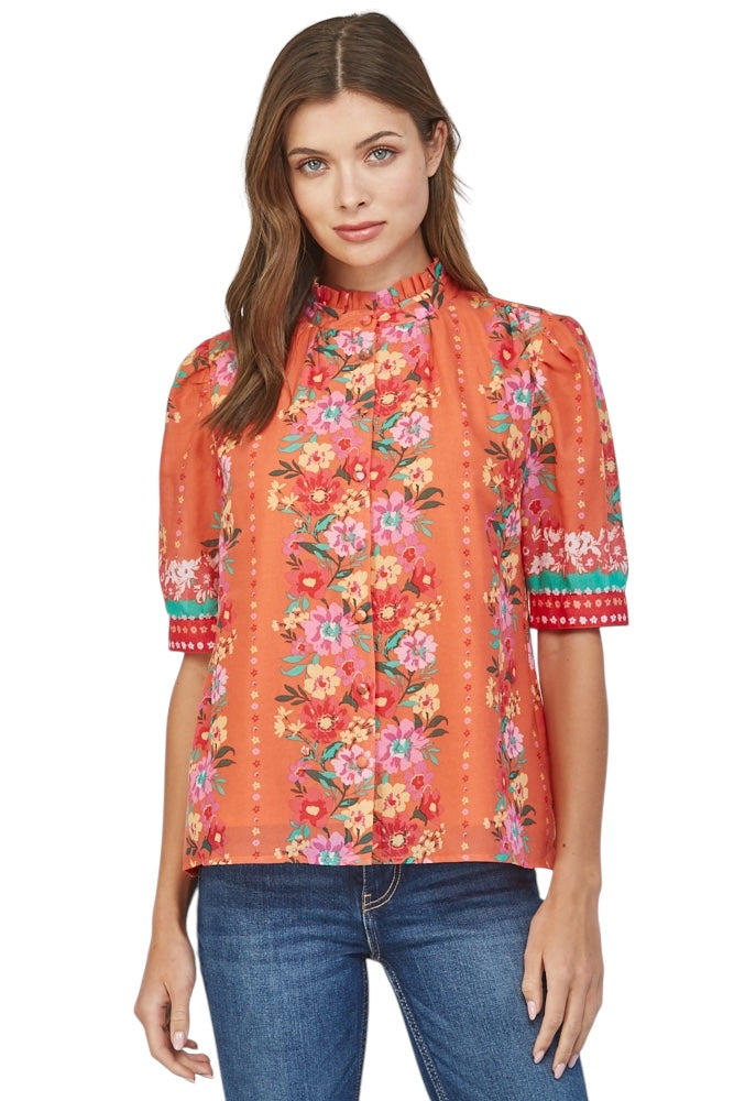 Ladies Border Sleeve Orange Top
