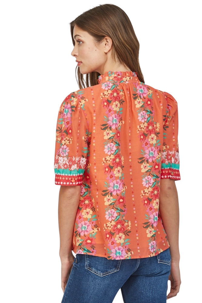 Ladies Border Sleeve Orange Top