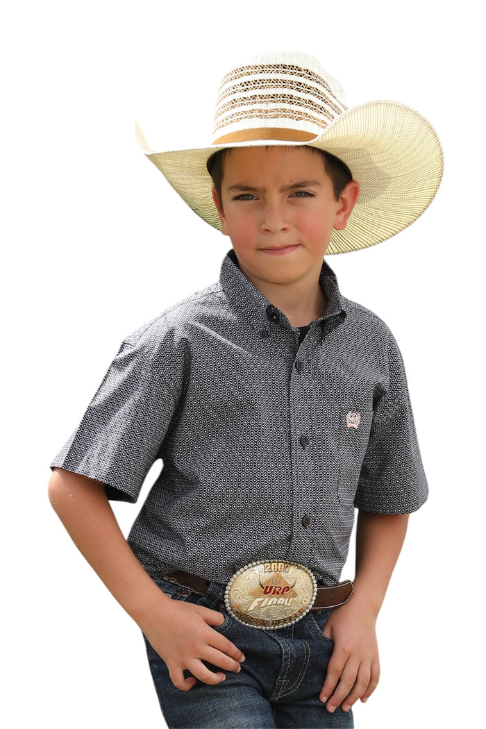 Boy's Cinch Short Sleeve Gray Print Shirt