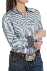 Ladies Cinch Navy/Light Blue Stripe Shirt