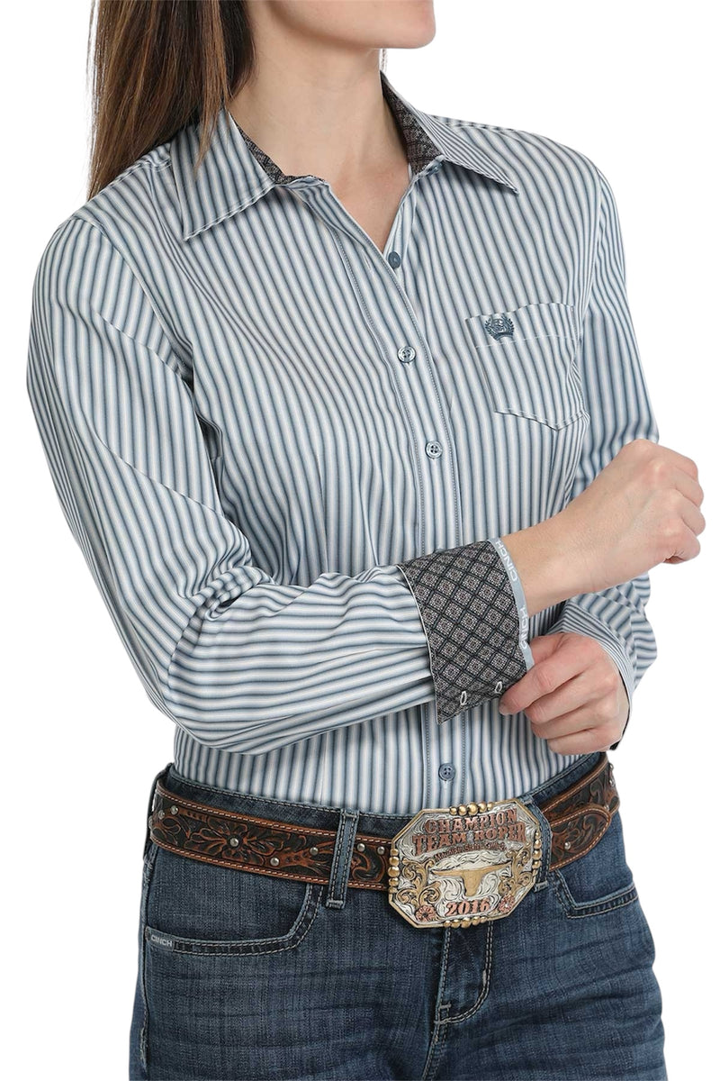 Ladies Cinch Navy/Light Blue Stripe Shirt