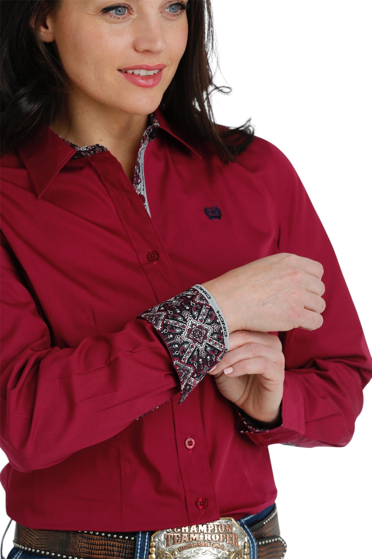 Ladies Cinch Solid Maroon Western Shirt
