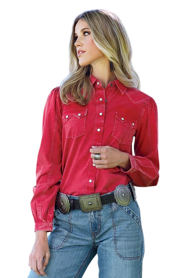 Women's Cruel Girl Denim Red Western Shirt