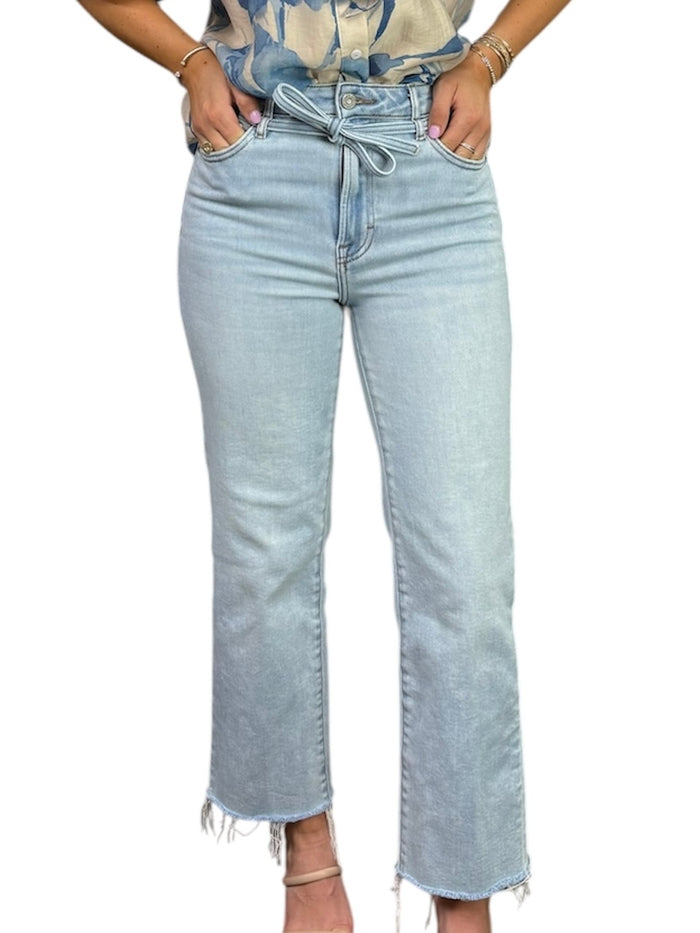 Ladies Hidden Crop Belted Jean