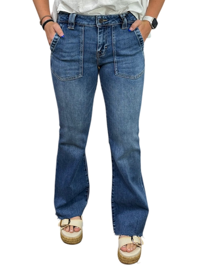 Ladies Hidden Happy Flat Patch Pockets Jeans