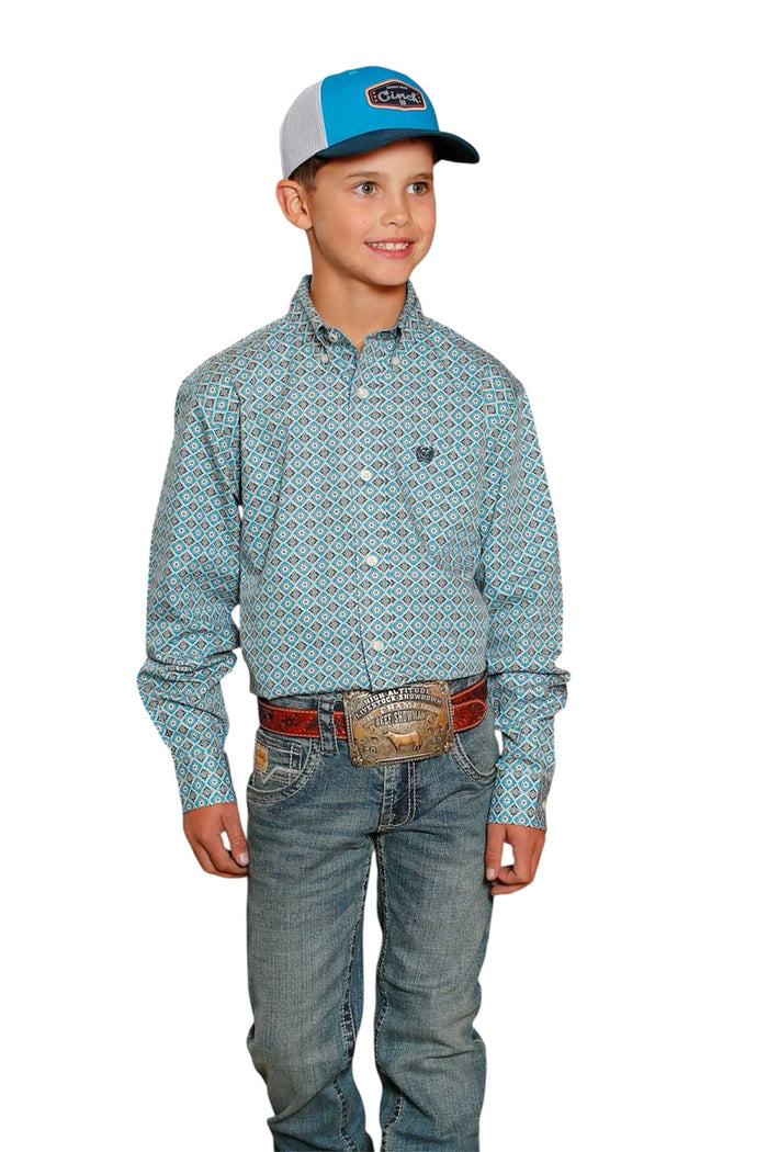 Little Boy's Cinch Blue Pattern Western Shirt