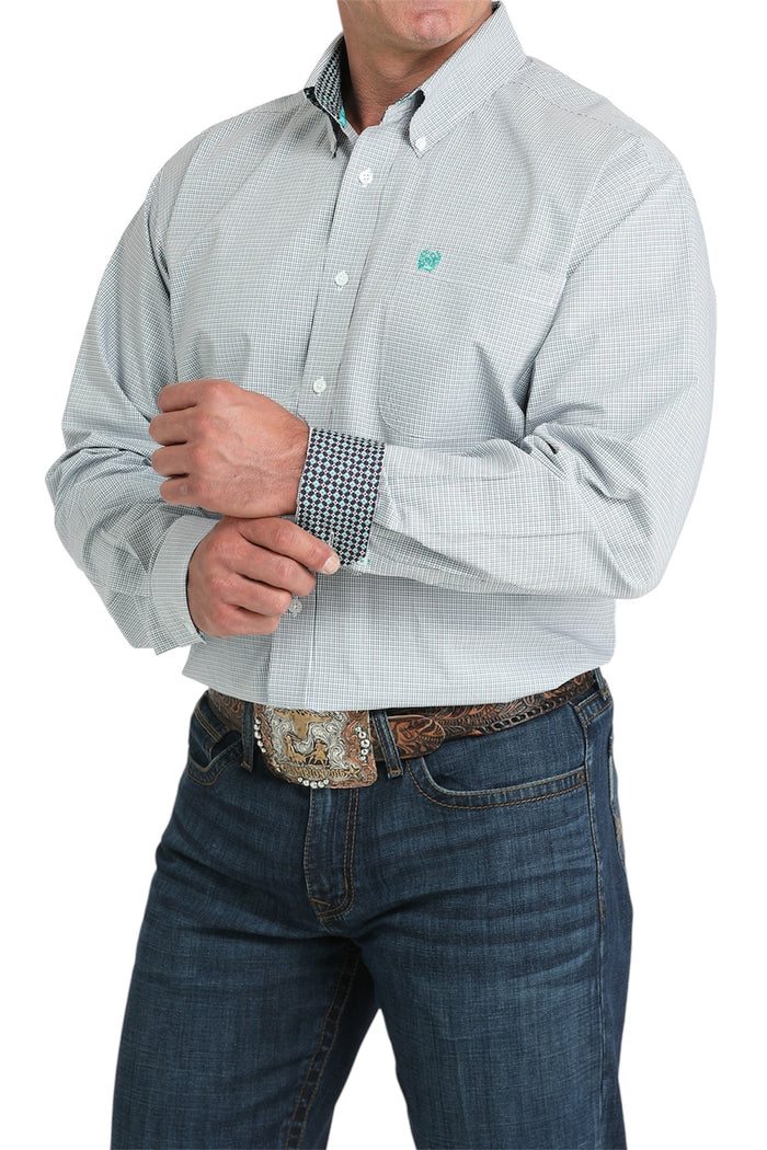 Men's Cinch Blue and White Dainty Plaid Shirt