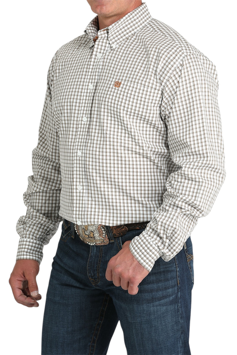 Men's Cinch Tan & Gray Plaid Shirt