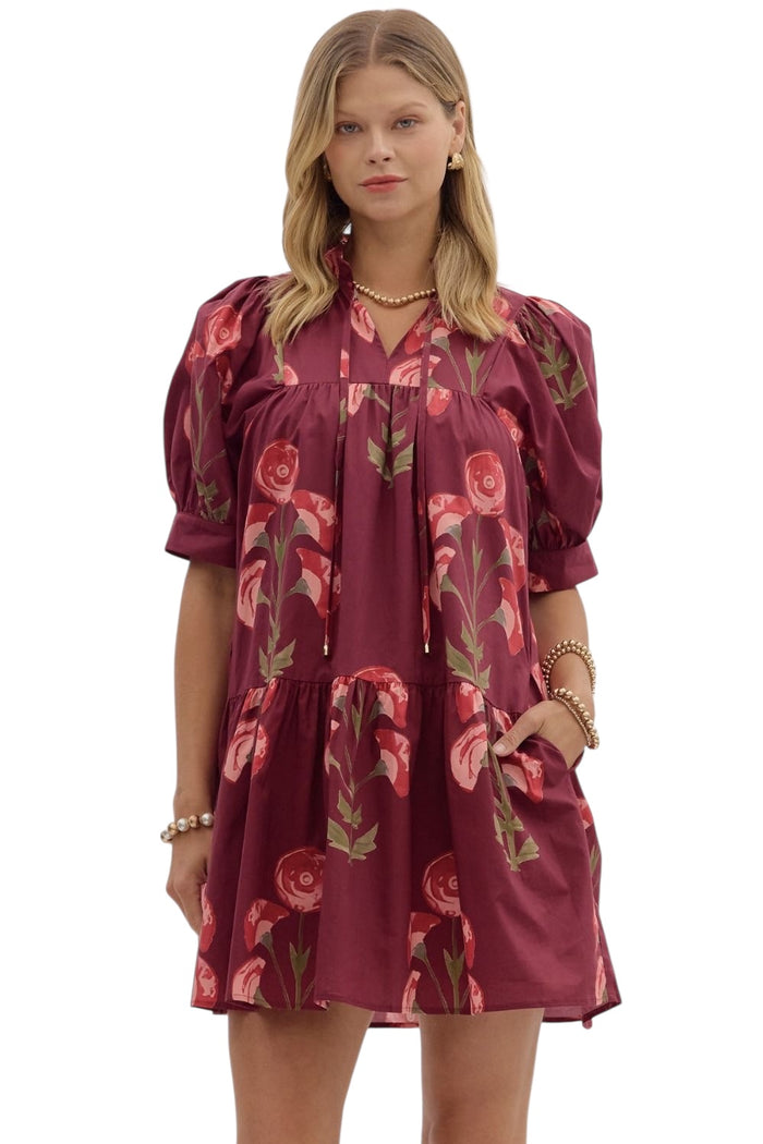 Ladies Wine Foral Dress