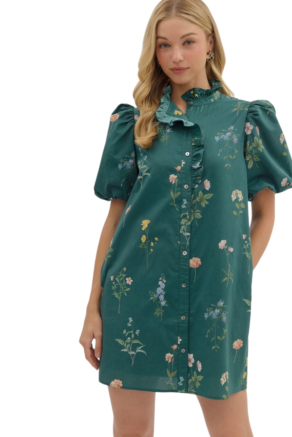 Ladies Hunter Green Floral Dress