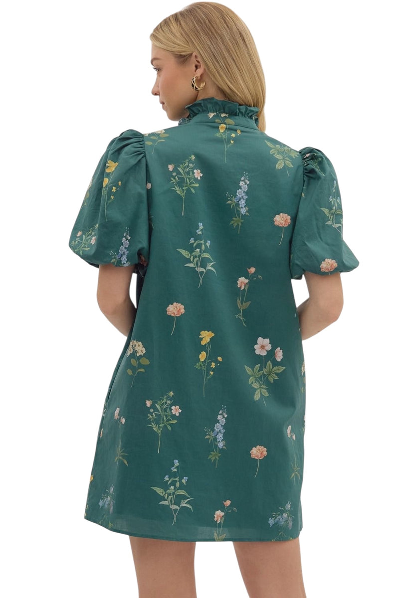 Ladies Hunter Green Floral Dress