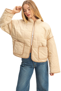 Ladies Beige Light Puffer Jacket