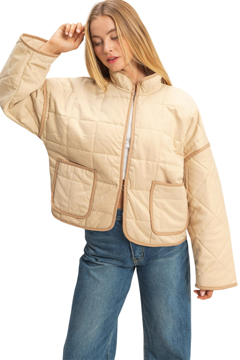 Ladies Beige Light Puffer Jacket