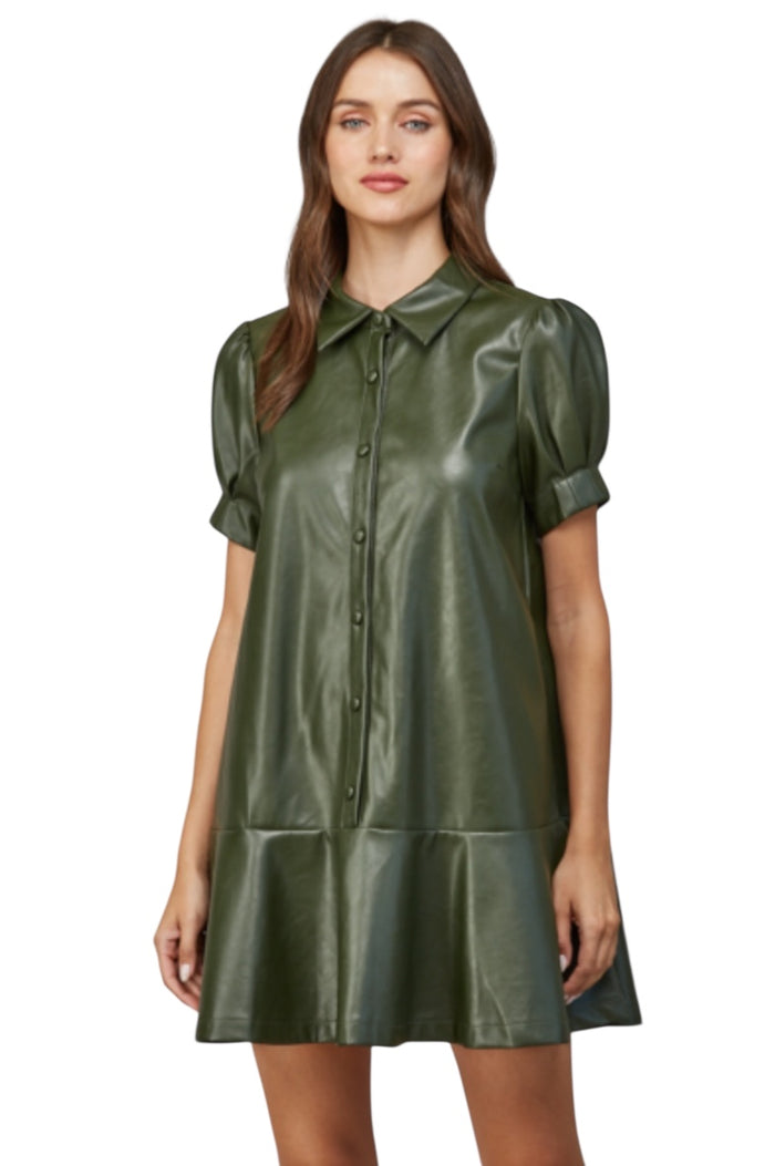 Ladies Olive Leather Dress