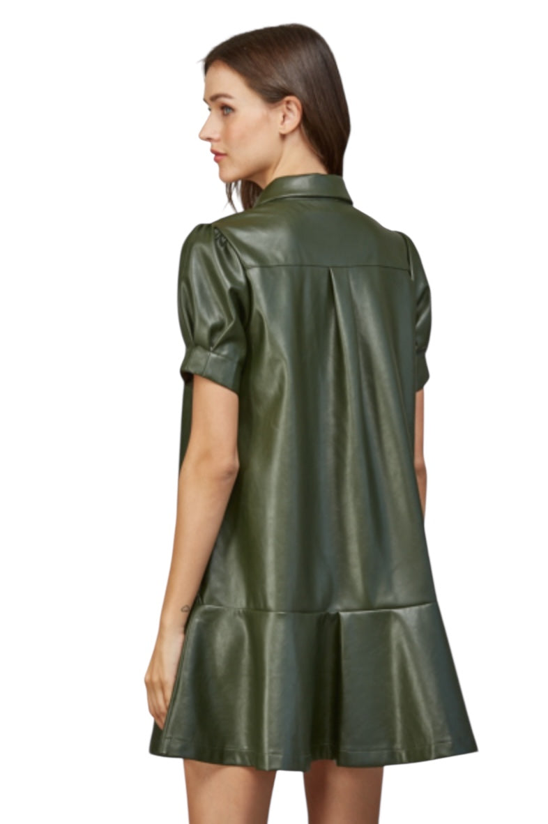 Ladies Olive Leather Dress