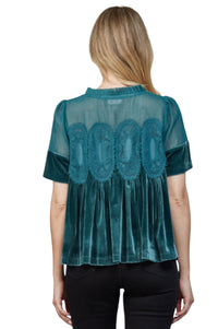 Ladies Teal Green Velvet Blouse