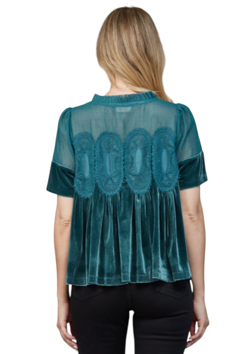 Ladies Teal Green Velvet Blouse