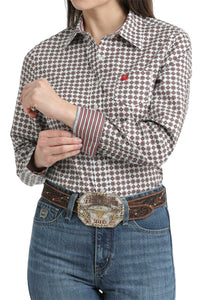 Ladies Cinch White/Rust Print Western Shirt