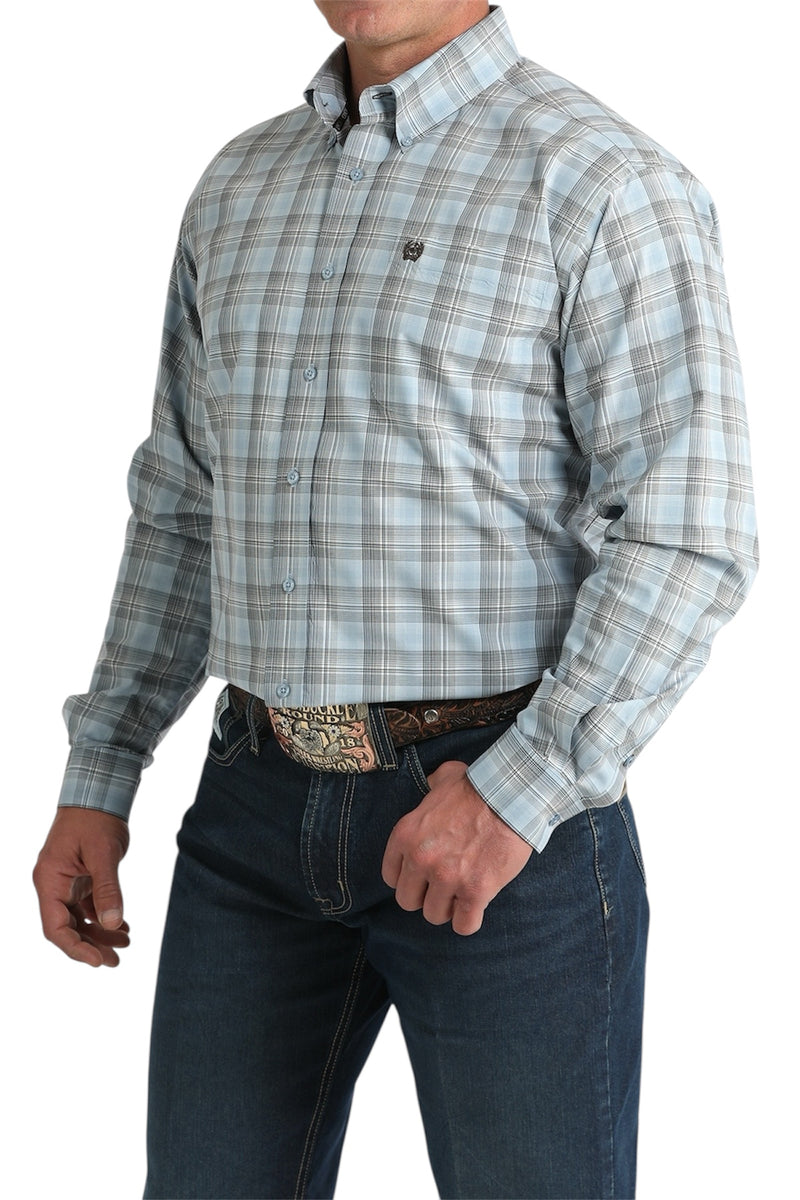 Men's Cinch Light Blue Plaid Western Shirt