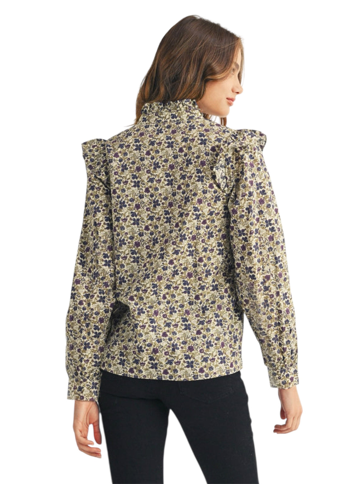Ladies Ivory/Plum Floral Blouse