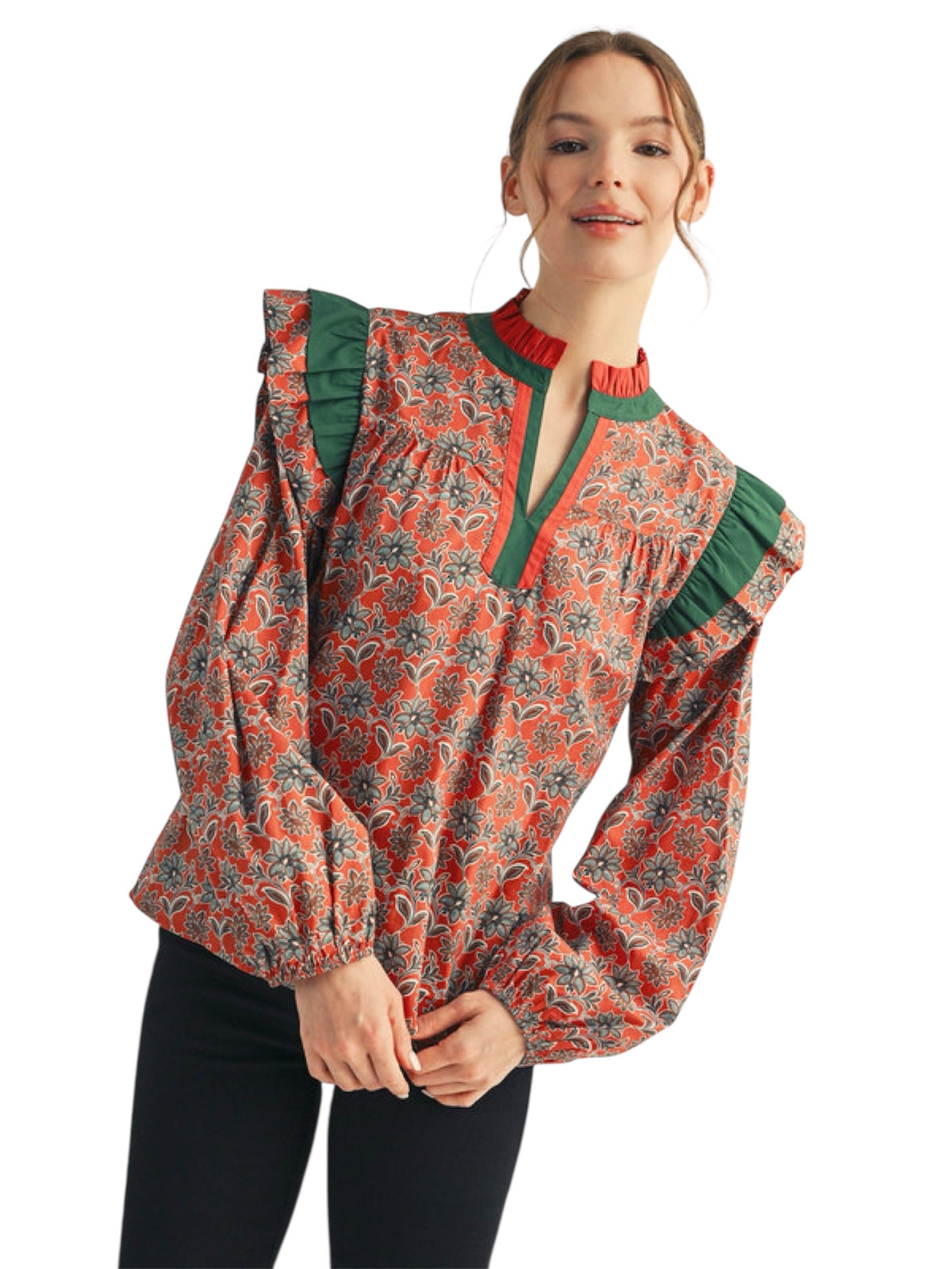 Ladies Brick Floral Blouse