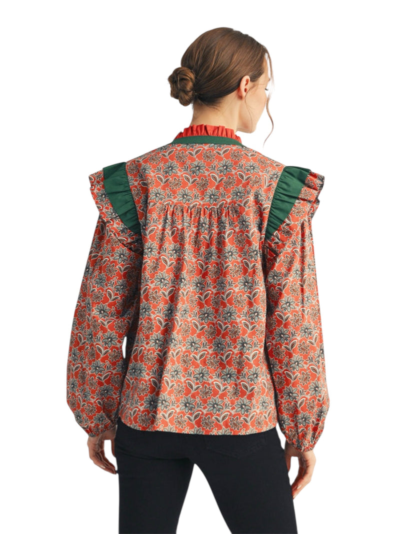 Ladies Brick Floral Blouse