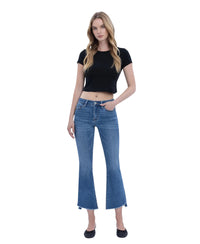 Ladies Vervet Mid Rise Raw Step Hem Kick Flare Jeans