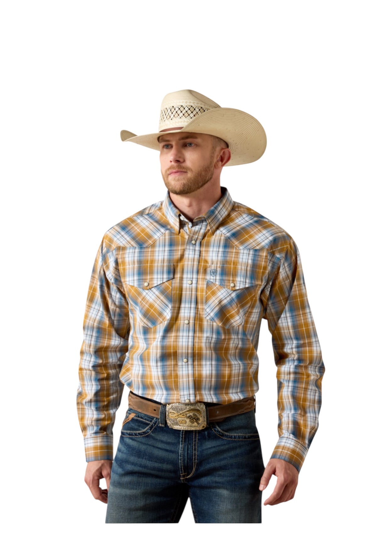 Men’s Ariat Pro Tiango Golden Brown Plaid Shirt