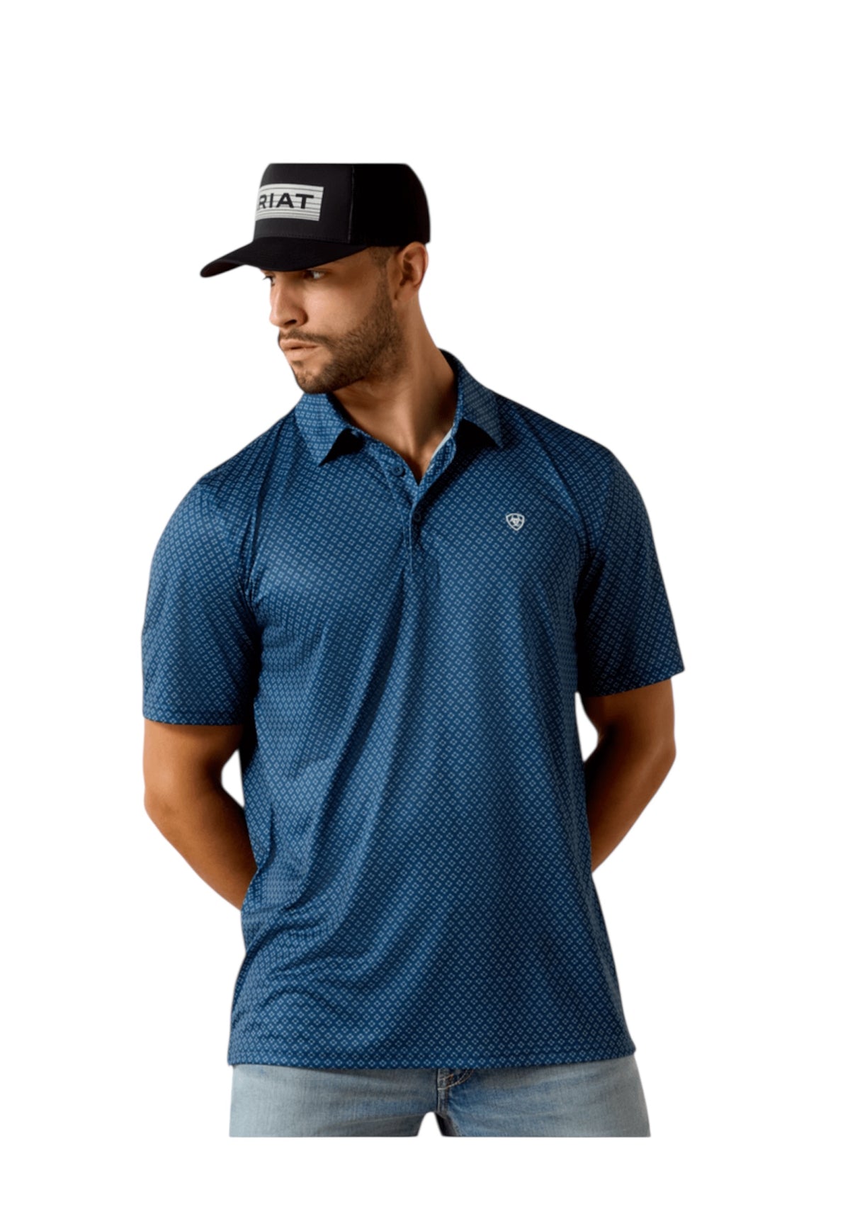 Men’s Ariat Navy Medallion Print Polo