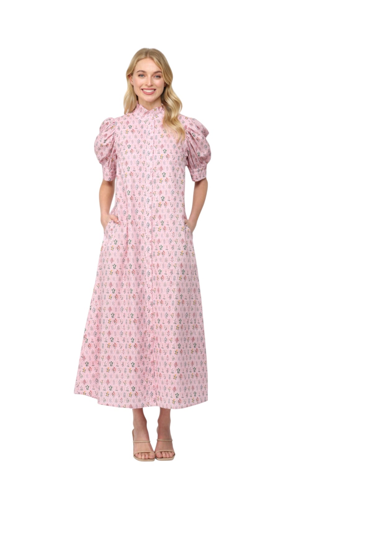 Ladies Pink Floral Midi Dress