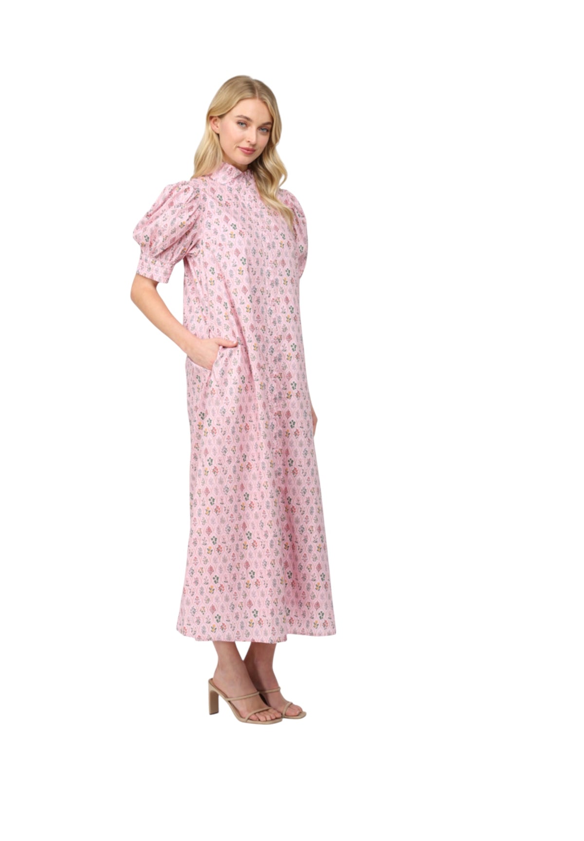 Ladies Pink Floral Midi Dress