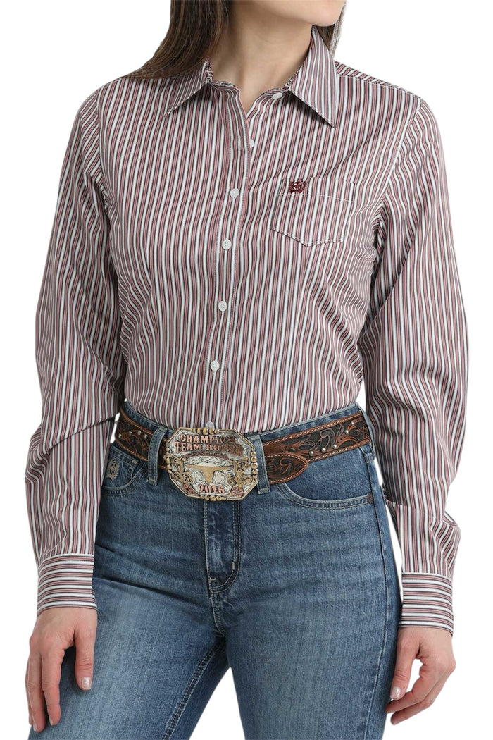Ladies Cinch Burgundy Stripe Western Shirt