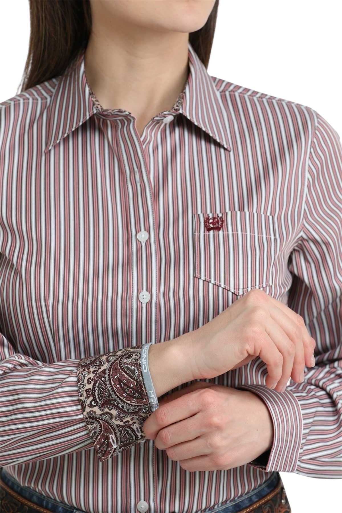 Ladies Cinch Burgundy Stripe Western Shirt