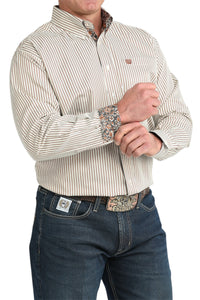 Men’s Cinch Tan and White Stripe Shirt