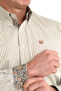 Men’s Cinch Tan and White Stripe Shirt
