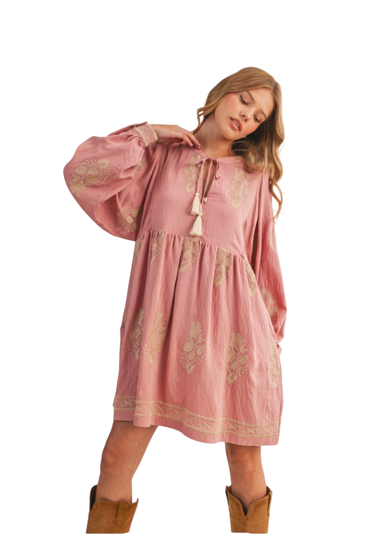 Ladies Rose Pink Embroidered Dress