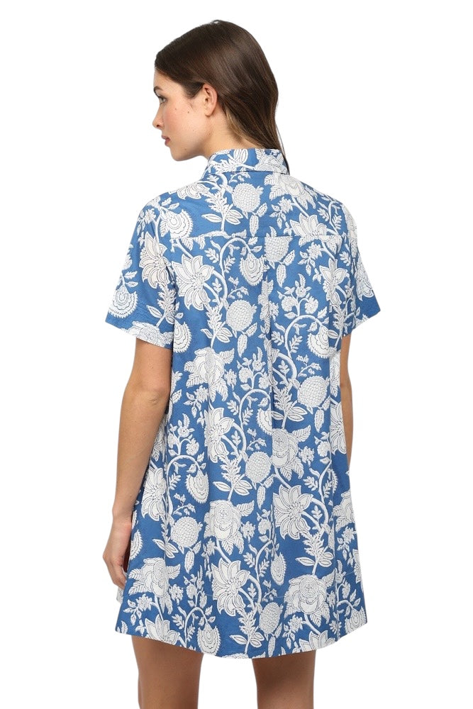 Ladies French Blue Floral Short Sleeve Dress